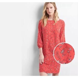 Gap boho sheath relaxed dress tunic Red floral print boatneck 3/4 sleeve sz S